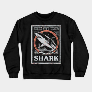 Shark Poster Art in Vintage Ocean Survival Style Crewneck Sweatshirt