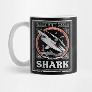 Shark Poster Art in Vintage Ocean Survival Style Mug