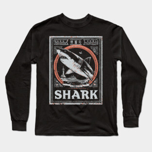Shark Poster Art in Vintage Ocean Survival Style Long Sleeve T-Shirt