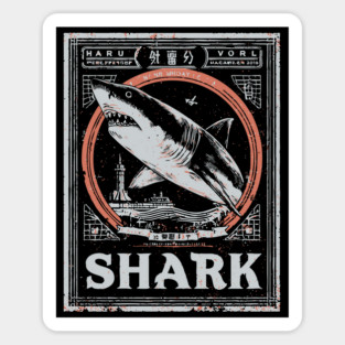 Shark Poster Art in Vintage Ocean Survival Style Sticker