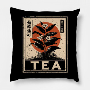 Tea Plant Botanical Poster in Vintage Apothecary Style Pillow