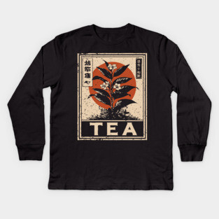 Tea Plant Botanical Poster in Vintage Apothecary Style Kids Long Sleeve T-Shirt