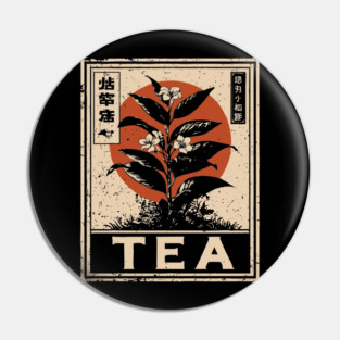 Tea Plant Botanical Poster in Vintage Apothecary Style Pin