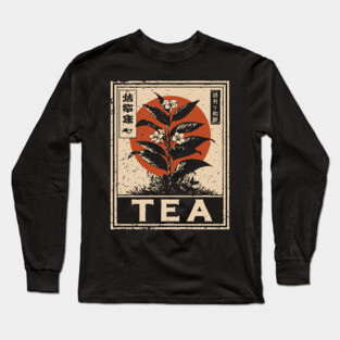 Tea Plant Botanical Poster in Vintage Apothecary Style Long Sleeve T-Shirt