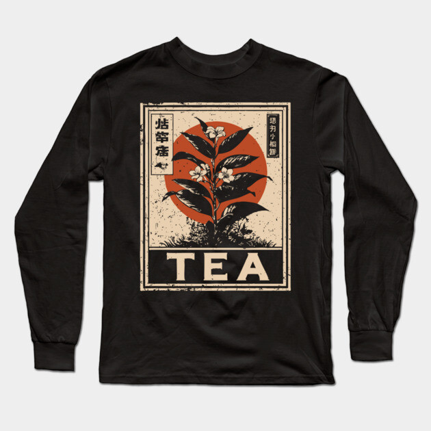 Tea Plant Botanical Poster in Vintage Apothecary Style Long Sleeve T-Shirt by TuncGK