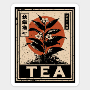Tea Plant Botanical Poster in Vintage Apothecary Style Sticker