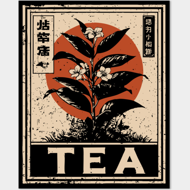 Tea Plant Botanical Poster in Vintage Apothecary Style Wall Art by TuncGK