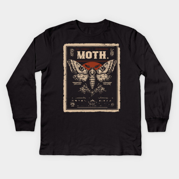 Emperor Moth Poster in Vintage Insect and Nature Style Kids Long Sleeve T-Shirt by TuncGK