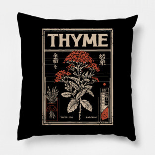Thyme Plant Botanical Poster with Vintage Herbal Aesthetic Pillow