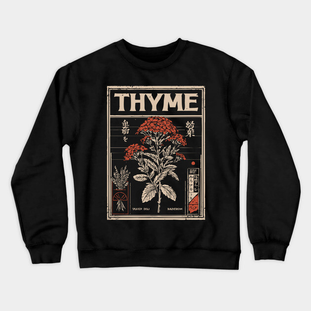 Thyme Plant Botanical Poster with Vintage Herbal Aesthetic Crewneck Sweatshirt by TuncGK