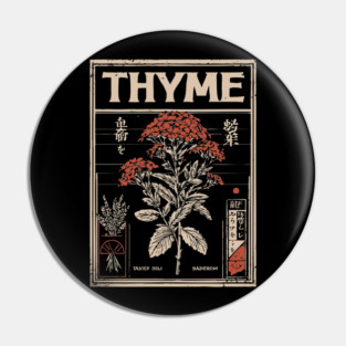 Thyme Plant Botanical Poster with Vintage Herbal Aesthetic Pin