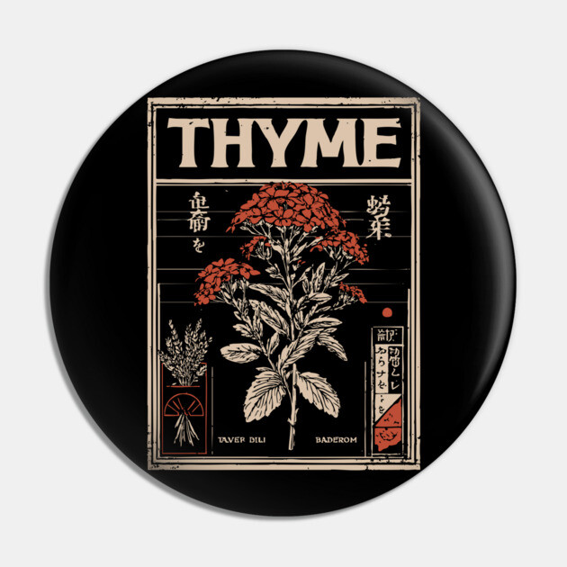 Thyme Plant Botanical Poster with Vintage Herbal Aesthetic Pin by TuncGK