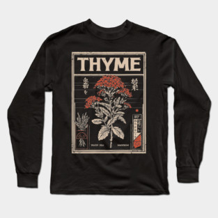 Thyme Plant Botanical Poster with Vintage Herbal Aesthetic Long Sleeve T-Shirt