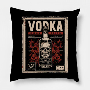 Vodka Skull Poster with Dark Vintage Bar Art Style Pillow
