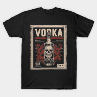 Vodka Skull Poster with Dark Vintage Bar Art Style T-Shirt