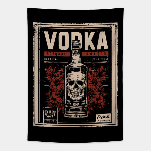 Vodka Skull Poster with Dark Vintage Bar Art Style Tapestry by TuncGK