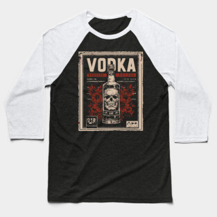 Vodka Skull Poster with Dark Vintage Bar Art Style Baseball T-Shirt