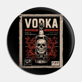 Vodka Skull Poster with Dark Vintage Bar Art Style Pin