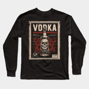 Vodka Skull Poster with Dark Vintage Bar Art Style Long Sleeve T-Shirt