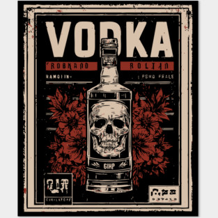 Vodka Skull Poster with Dark Vintage Bar Art Style Posters and Art