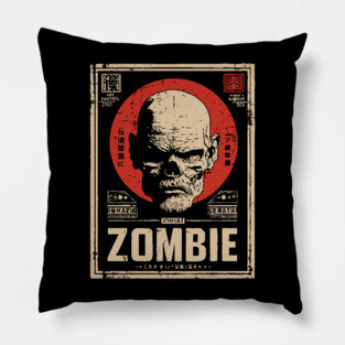Zombie Head Poster in Vintage Horror Propaganda Style Pillow