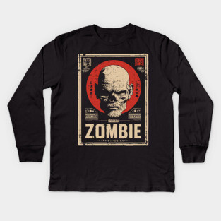 Zombie Head Poster in Vintage Horror Propaganda Style Kids Long Sleeve T-Shirt