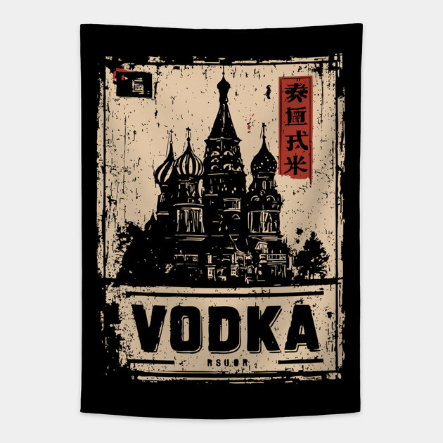 Vodka Moscow Poster in Soviet Vintage Propaganda Style Tapestry by TuncGK