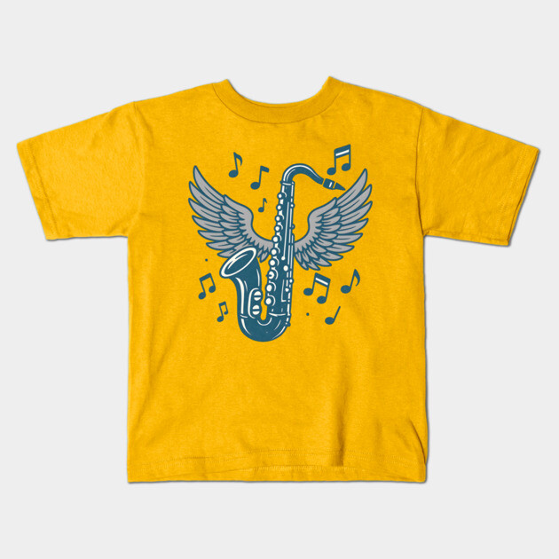 Saxophone With Wings Kids T-Shirt by Maggie's Store 3