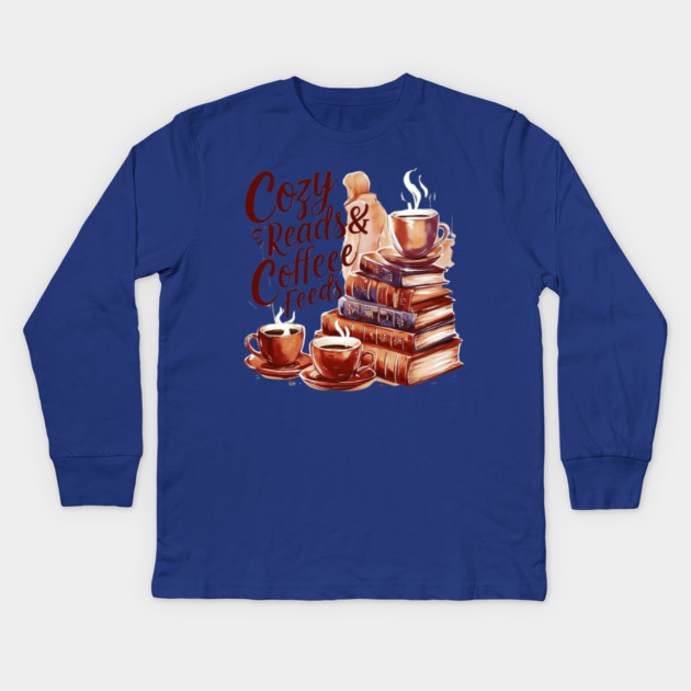 Cozy Reads Coffee Feeds Kids Long Sleeve T-Shirt by SR8891