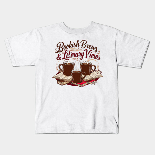 Bookish Brews Literary Views Kids T-Shirt by SR8891