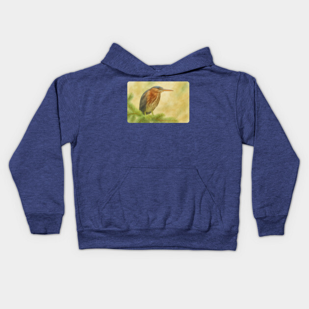Green Heron Kids Hoodie by DonWillisJrArt