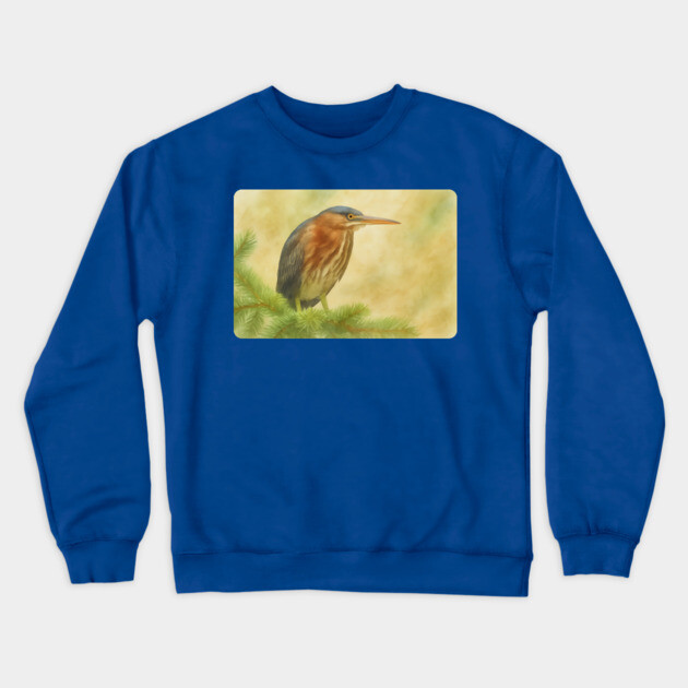 Green Heron Crewneck Sweatshirt by DonWillisJrArt