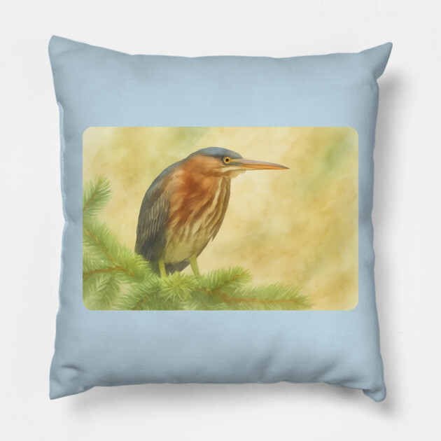 Green Heron Pillow by DonWillisJrArt