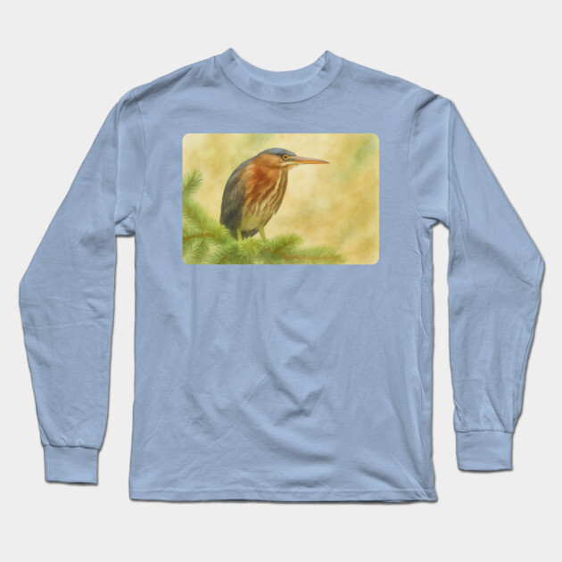 Green Heron Long Sleeve T-Shirt by DonWillisJrArt