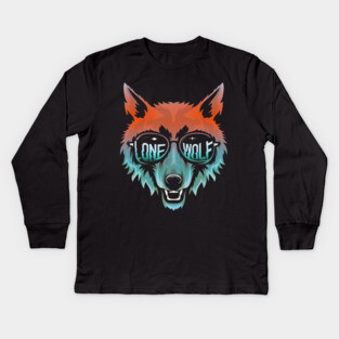 Lone Wolf Head. Lone Wolf Illustration. Kids Long Sleeve T-Shirt
