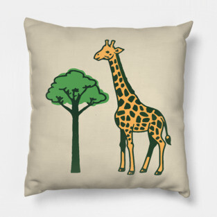 Retro Giraffe and Tree Safari Animal Art Pillow
