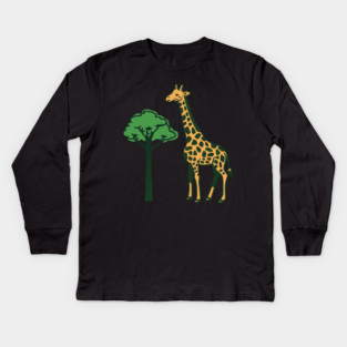 Retro Giraffe and Tree Safari Animal Art Kids Long Sleeve T-Shirt