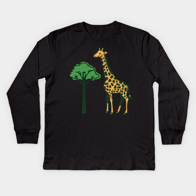 Retro Giraffe and Tree Safari Animal Art Kids Long Sleeve T-Shirt by DonWillisJrArt