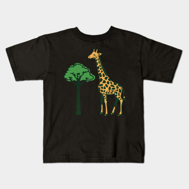 Retro Giraffe and Tree Safari Animal Art Kids T-Shirt by DonWillisJrArt