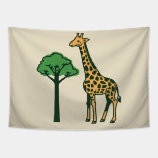 Retro Giraffe and Tree Safari Animal Art Tapestry