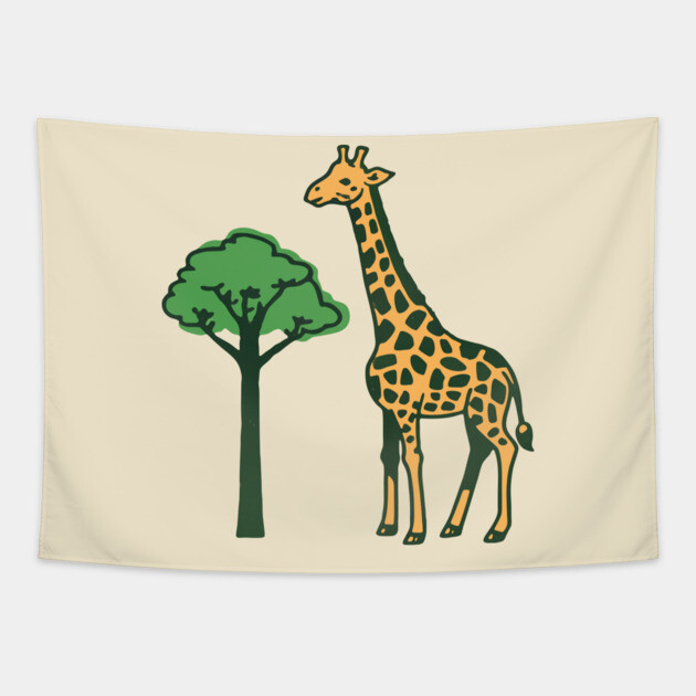 Retro Giraffe and Tree Safari Animal Art Tapestry by DonWillisJrArt