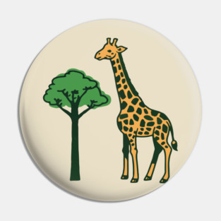 Retro Giraffe and Tree Safari Animal Art Pin