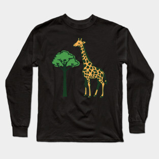 Retro Giraffe and Tree Safari Animal Art Long Sleeve T-Shirt