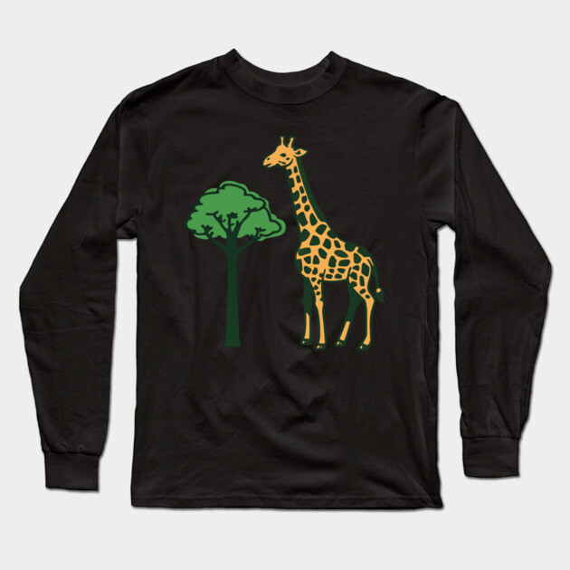 Retro Giraffe and Tree Safari Animal Art Long Sleeve T-Shirt by DonWillisJrArt