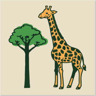 Retro Giraffe and Tree Safari Animal Art Posters and Art