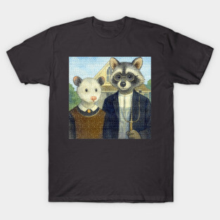 Critter Gothic - American Gothic Parody with Racoon and Possum T-Shirt