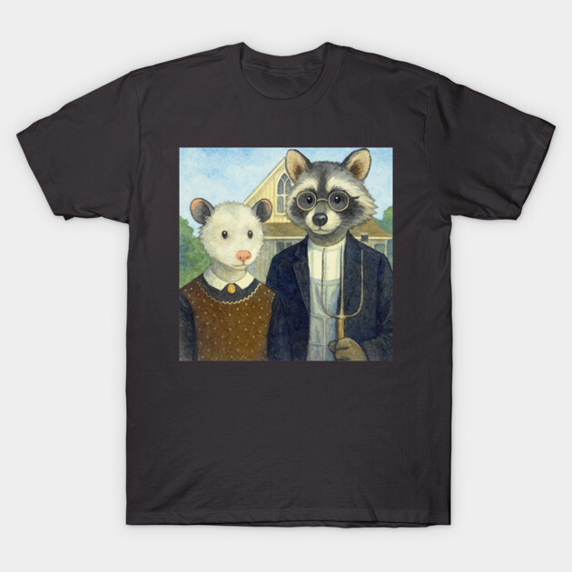 Critter Gothic - American Gothic Parody with Racoon and Possum T-Shirt by DonWillisJrArt