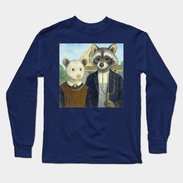 Critter Gothic - American Gothic Parody with Racoon and Possum Long Sleeve T-Shirt by DonWillisJrArt