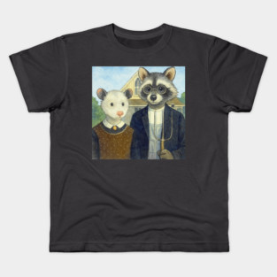 Critter Gothic - American Gothic Parody with Racoon and Possum Kids T-Shirt