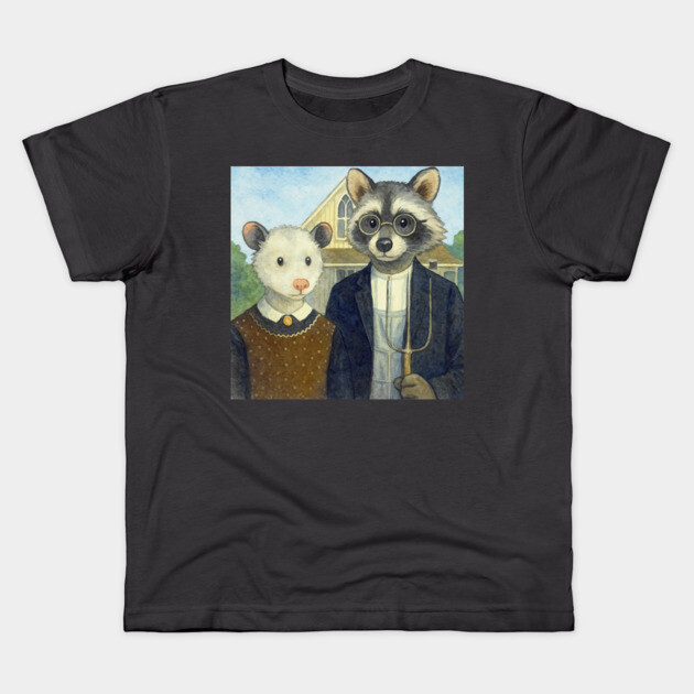 Critter Gothic - American Gothic Parody with Racoon and Possum Kids T-Shirt by DonWillisJrArt